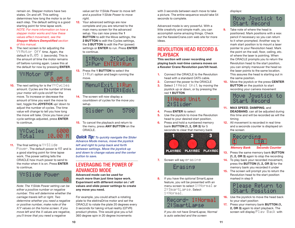 Leveraging the power of advanced mode, Revolution head record & playback, Quick tip | Kessler MOTION CONTROL: Oracle Controller Full (2.04 SL) User Manual | Page 7 / 14