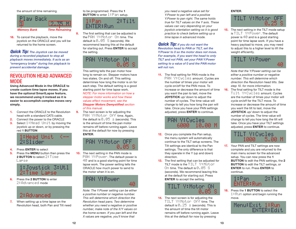 Revolution head advanced mode, Quick tip | Kessler MOTION CONTROL: Oracle Controller Full (2.04 SL) User Manual | Page 8 / 14