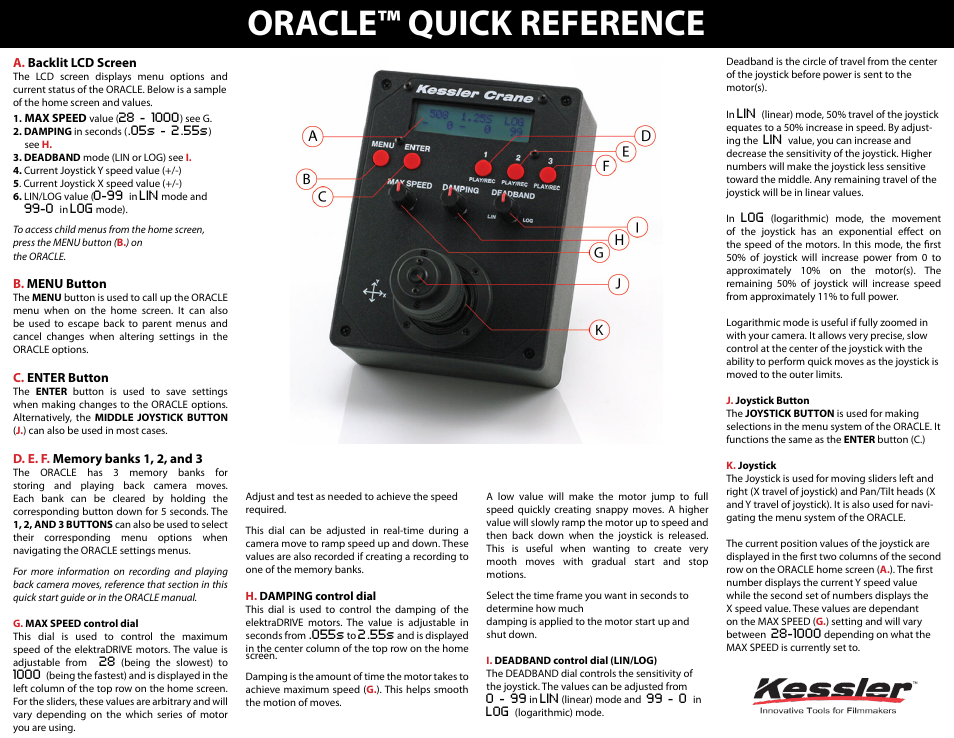 Kessler MOTION CONTROL: Oracle Controller Quick Start (2.06.2 SL) User Manual | 2 pages