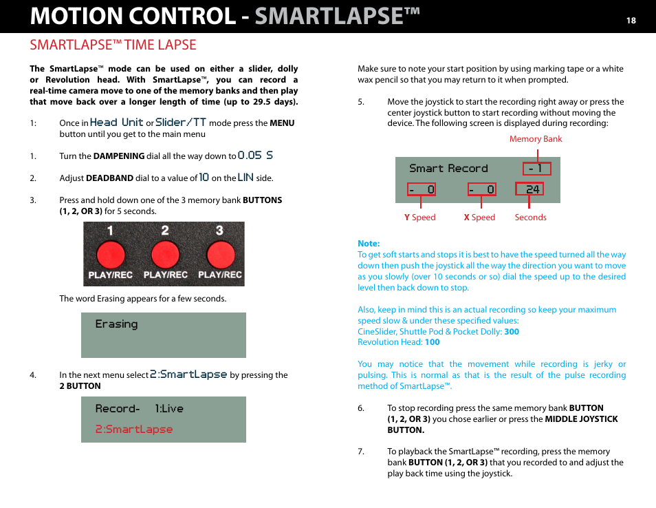 A.) smartlapse ™ -19, Motion control - smartlapse, Smartlapse™ time lapse | Kessler MOTION CONTROL: Oracle Controller Full (2.06.2 SL) User Manual | Page 18 / 43