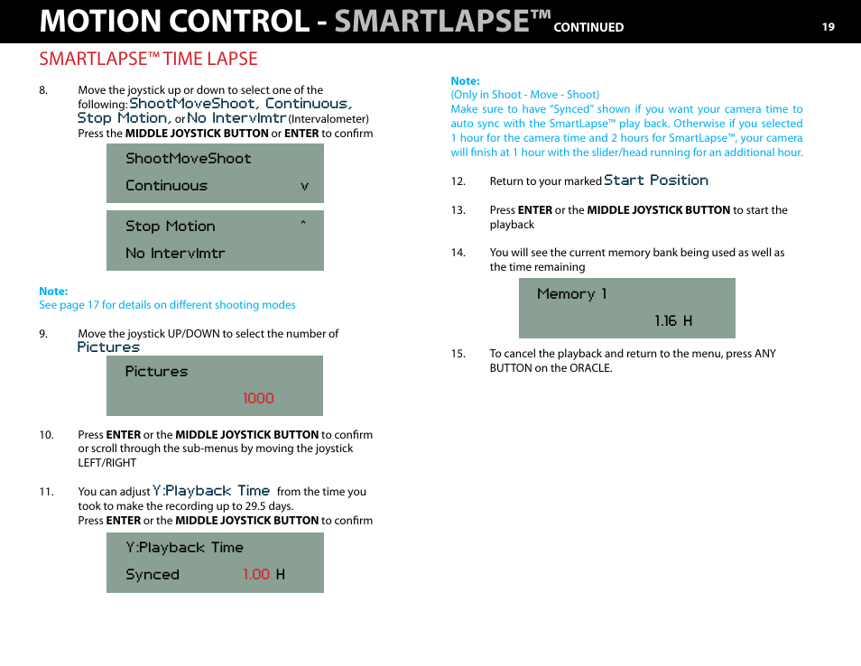 Motion control - smartlapse, Smartlapse™ time lapse | Kessler MOTION CONTROL: Oracle Controller Full (2.06.2 SL) User Manual | Page 19 / 43