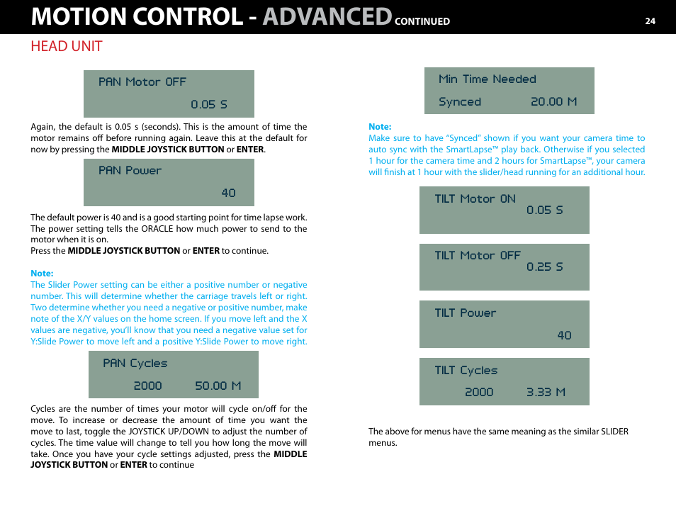 Motion control - advanced, Head unit | Kessler MOTION CONTROL: Oracle Controller Full (2.06.2 SL) User Manual | Page 24 / 43