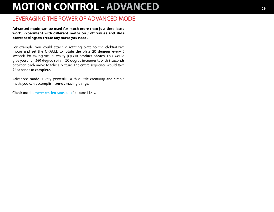 C.) leveraging the power of advanced mode, Motion control - advanced, Leveraging the power of advanced mode | Kessler MOTION CONTROL: Oracle Controller Full (2.06.2 SL) User Manual | Page 26 / 43