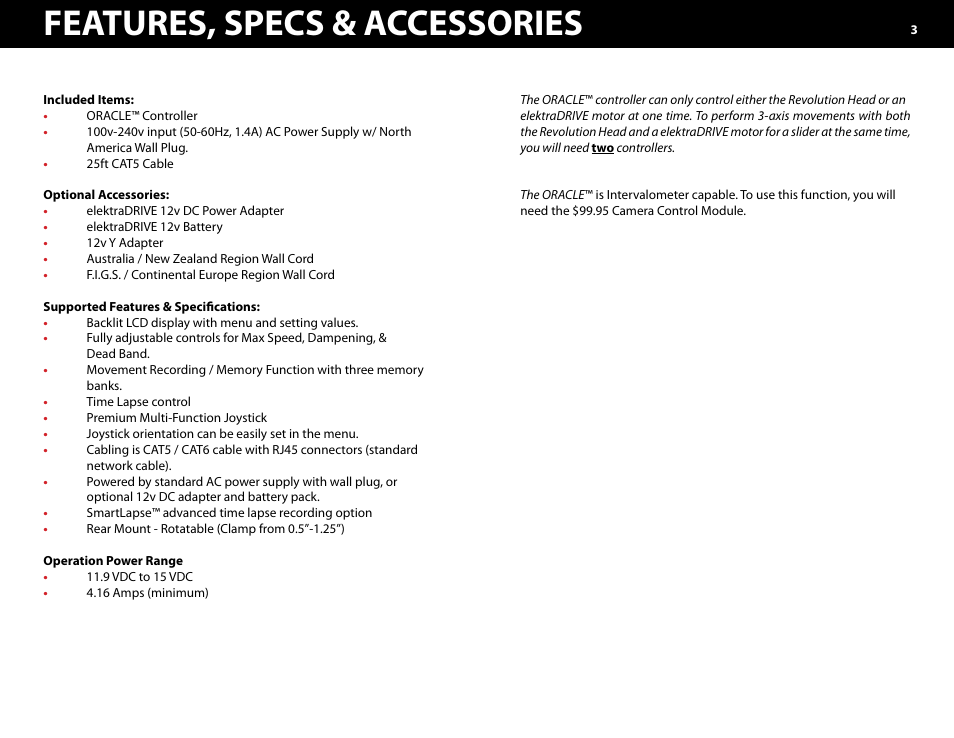 Features, specs & accessories | Kessler MOTION CONTROL: Oracle Controller Full (2.06.2 SL) User Manual | Page 3 / 43