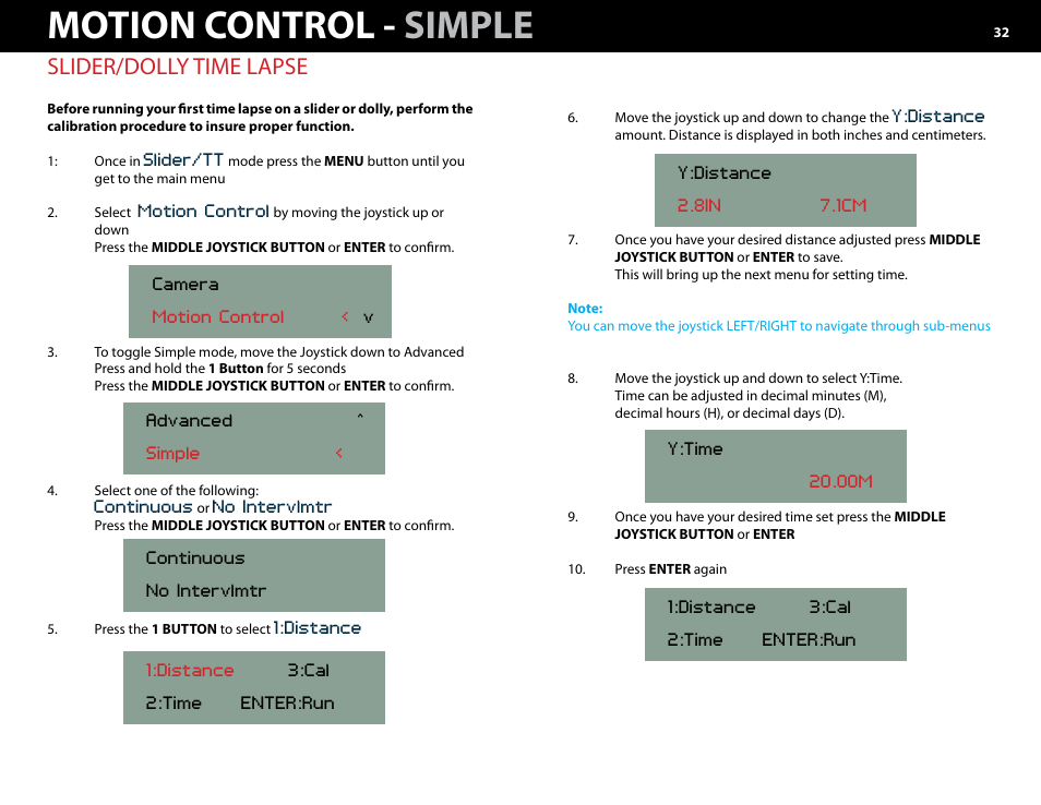 Configure joystick, Motion control - simple, Slider/dolly time lapse | Kessler MOTION CONTROL: Oracle Controller Full (2.06.2 SL) User Manual | Page 32 / 43
