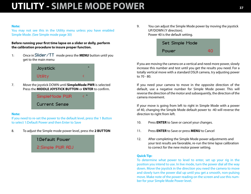 ) simple mode power, Utility - simple mode power | Kessler MOTION CONTROL: Oracle Controller Full (2.06.2 SL) User Manual | Page 37 / 43