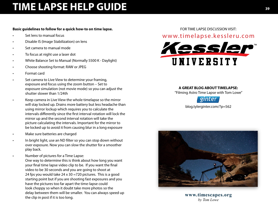 Time lapse help guide | Kessler MOTION CONTROL: Oracle Controller Full (2.06.2 SL) User Manual | Page 39 / 43