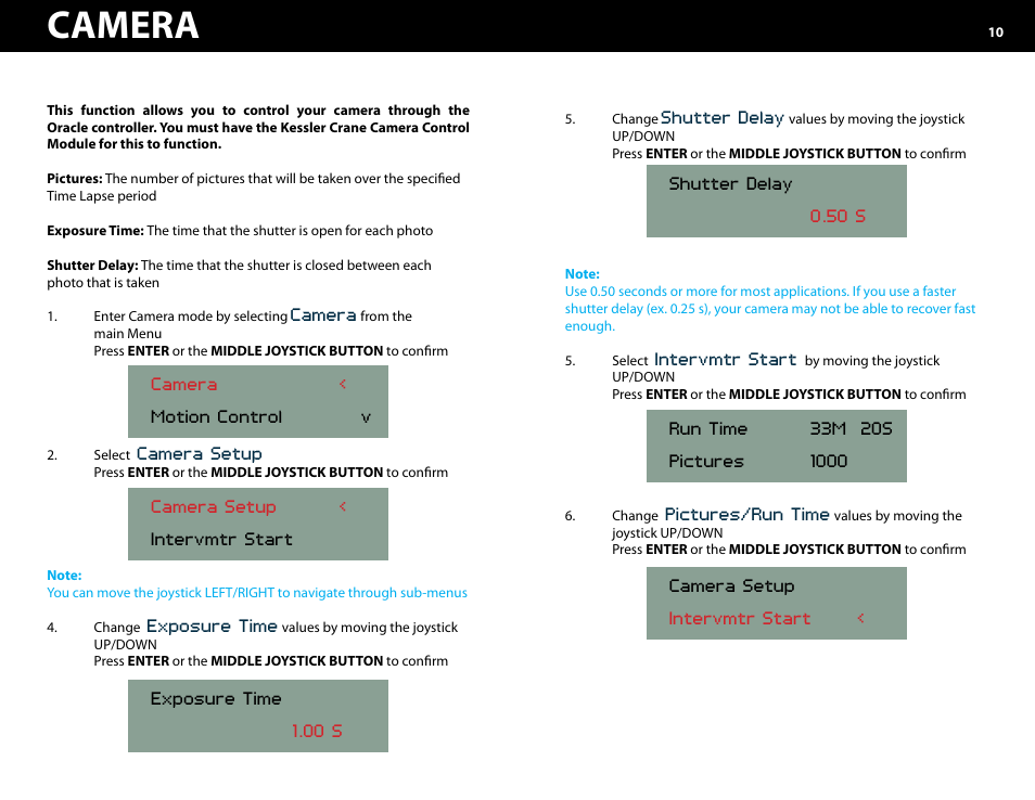 Camera -11, Camera | Kessler MOTION CONTROL: Oracle Controller Full (3.02 SL) User Manual | Page 10 / 43