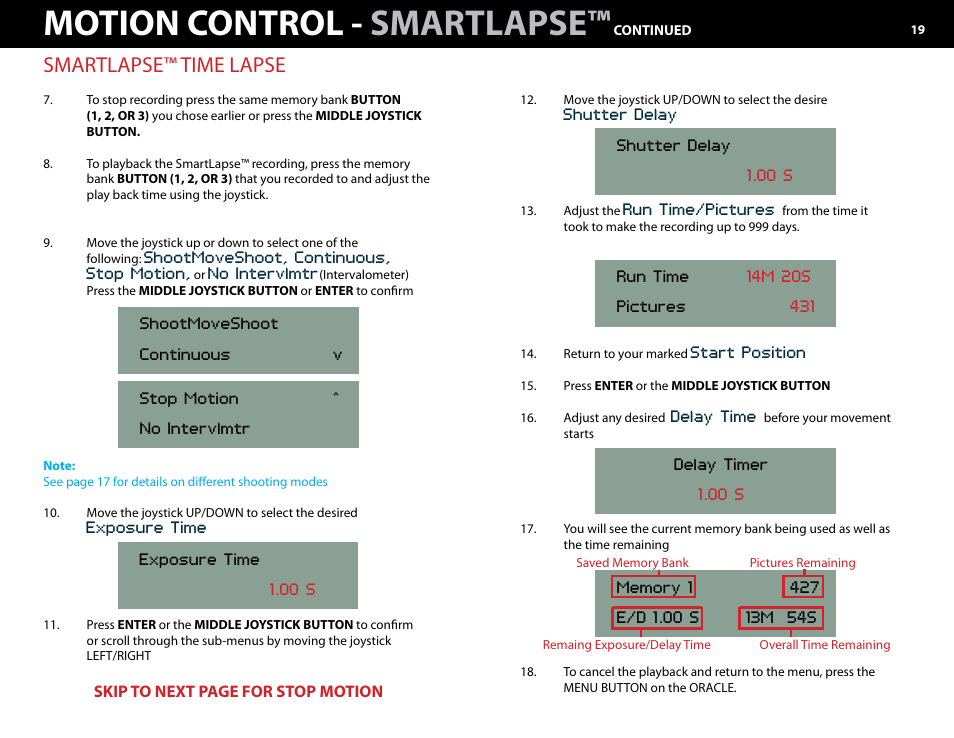 Motion control - smartlapse, Smartlapse™ time lapse | Kessler MOTION CONTROL: Oracle Controller Full (3.02 SL) User Manual | Page 19 / 43