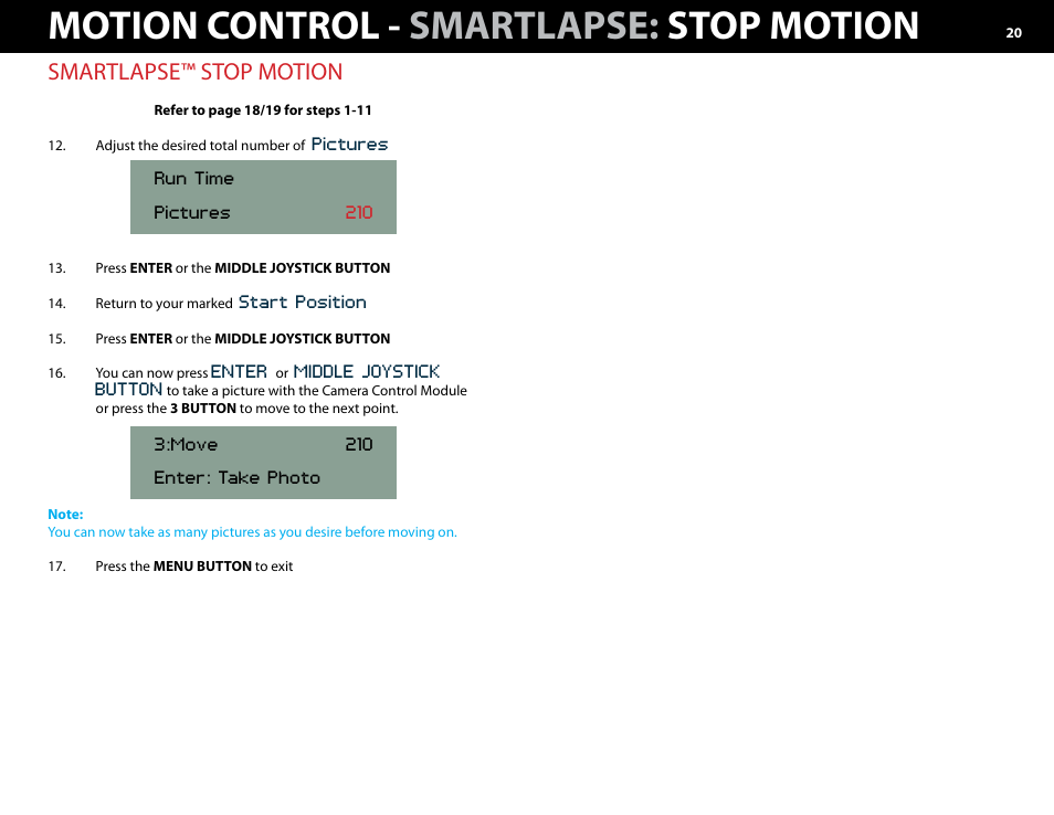 Motion control - smartlapse: stop motion, Smartlapse™ stop motion | Kessler MOTION CONTROL: Oracle Controller Full (3.02 SL) User Manual | Page 20 / 43