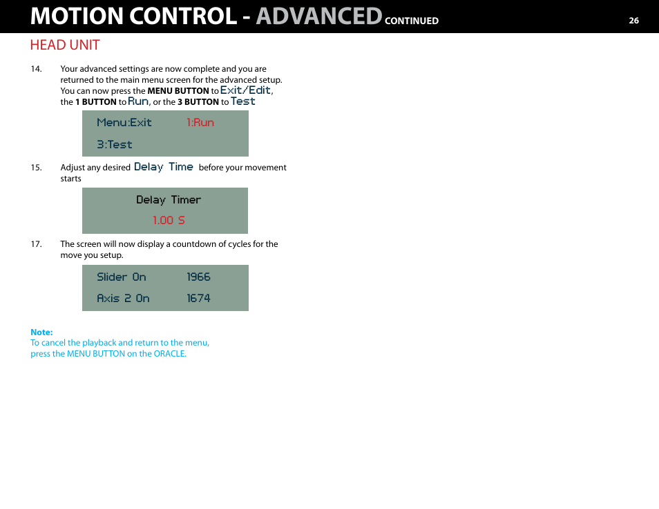 Motion control - advanced, Head unit | Kessler MOTION CONTROL: Oracle Controller Full (3.02 SL) User Manual | Page 26 / 43