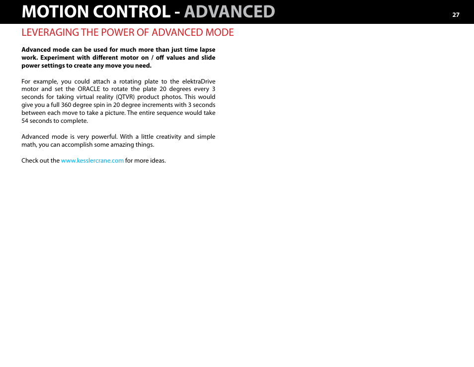 C.) leveraging the power of advanced mode, Motion control - advanced, Leveraging the power of advanced mode | Kessler MOTION CONTROL: Oracle Controller Full (3.02 SL) User Manual | Page 27 / 43