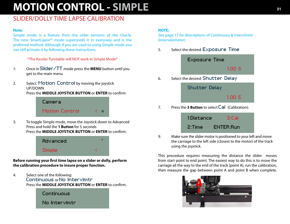 D.) simple -34, Motion control - simple, Slider/dolly time lapse calibration | Kessler MOTION CONTROL: Oracle Controller Full (3.02 SL) User Manual | Page 31 / 43