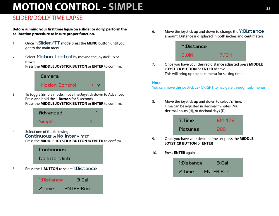 Configure joystick, Motion control - simple, Slider/dolly time lapse | Kessler MOTION CONTROL: Oracle Controller Full (3.02 SL) User Manual | Page 33 / 43
