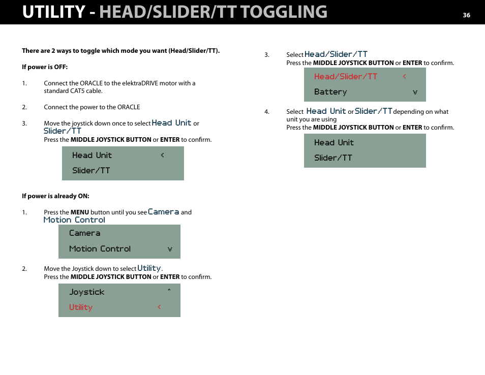 ) head/slider/tt toggling, Utility - head/slider/tt toggling | Kessler MOTION CONTROL: Oracle Controller Full (3.02 SL) User Manual | Page 36 / 43