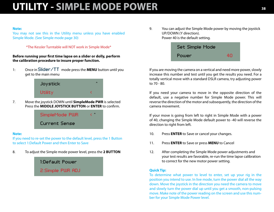 ) simple mode power, Utility - simple mode power | Kessler MOTION CONTROL: Oracle Controller Full (3.02 SL) User Manual | Page 38 / 43