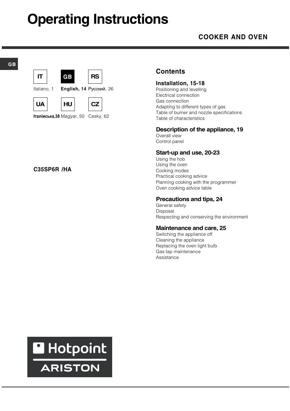 Hotpoint Ariston C 35S P6 R/HA User Manual | Page 14 / 76