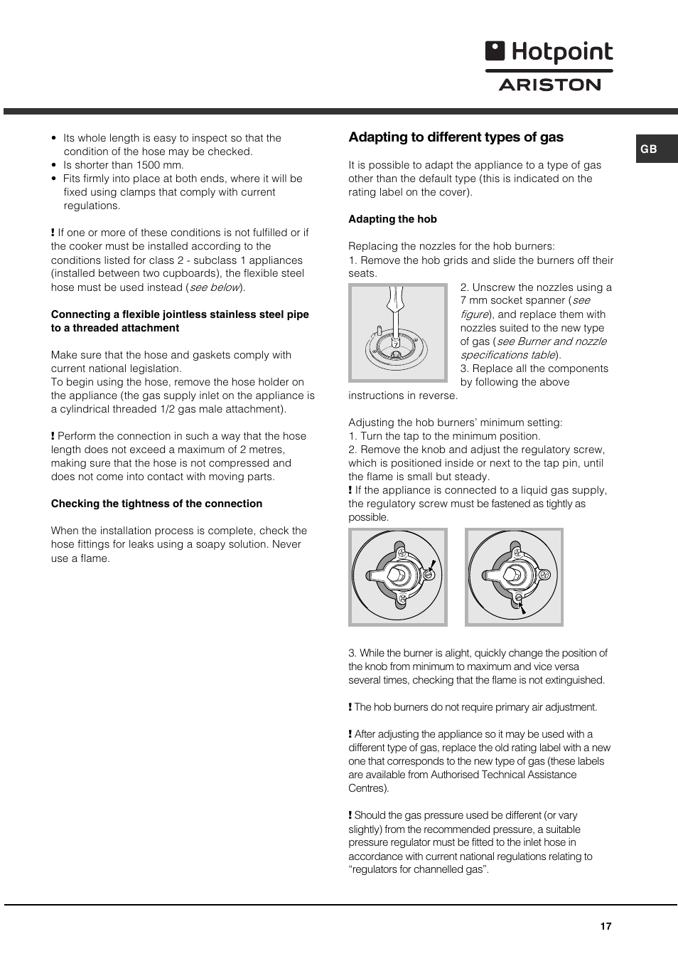 Adapting to different types of gas | Hotpoint Ariston C 35S P6 R/HA User Manual | Page 17 / 76