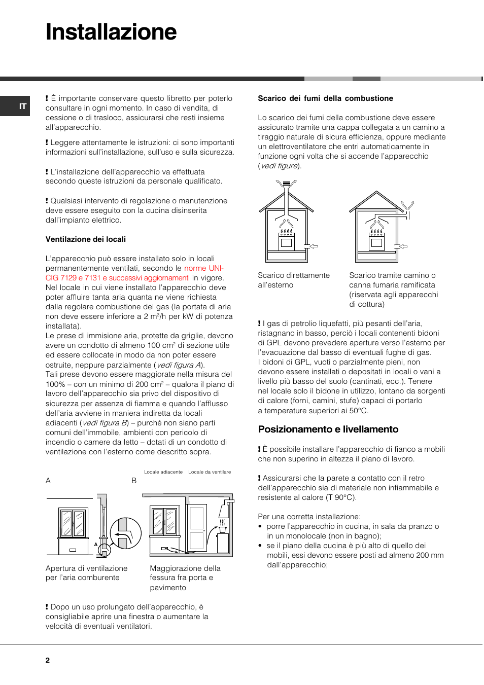 Installazione, Posizionamento e livellamento | Hotpoint Ariston C 35S P6 R/HA User Manual | Page 2 / 76