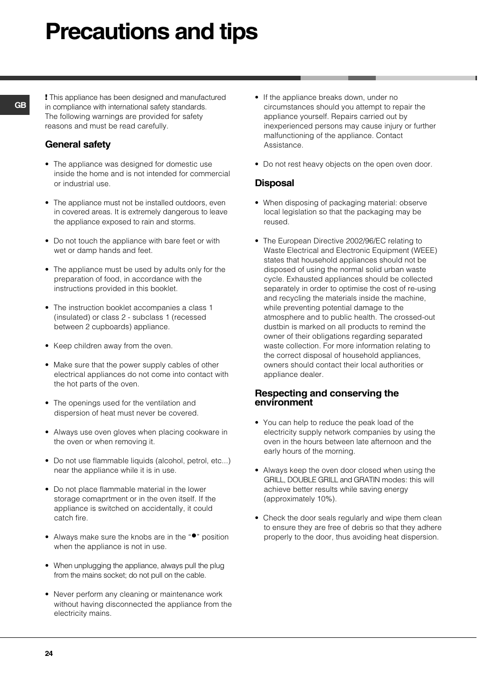 Precautions and tips | Hotpoint Ariston C 35S P6 R/HA User Manual | Page 24 / 76