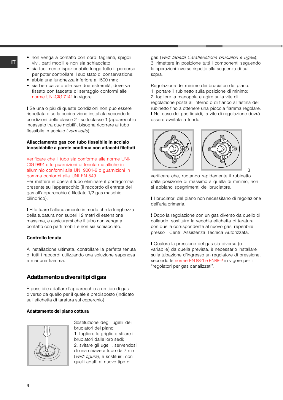 Adattamento a diversi tipi di gas | Hotpoint Ariston C 35S P6 R/HA User Manual | Page 4 / 76