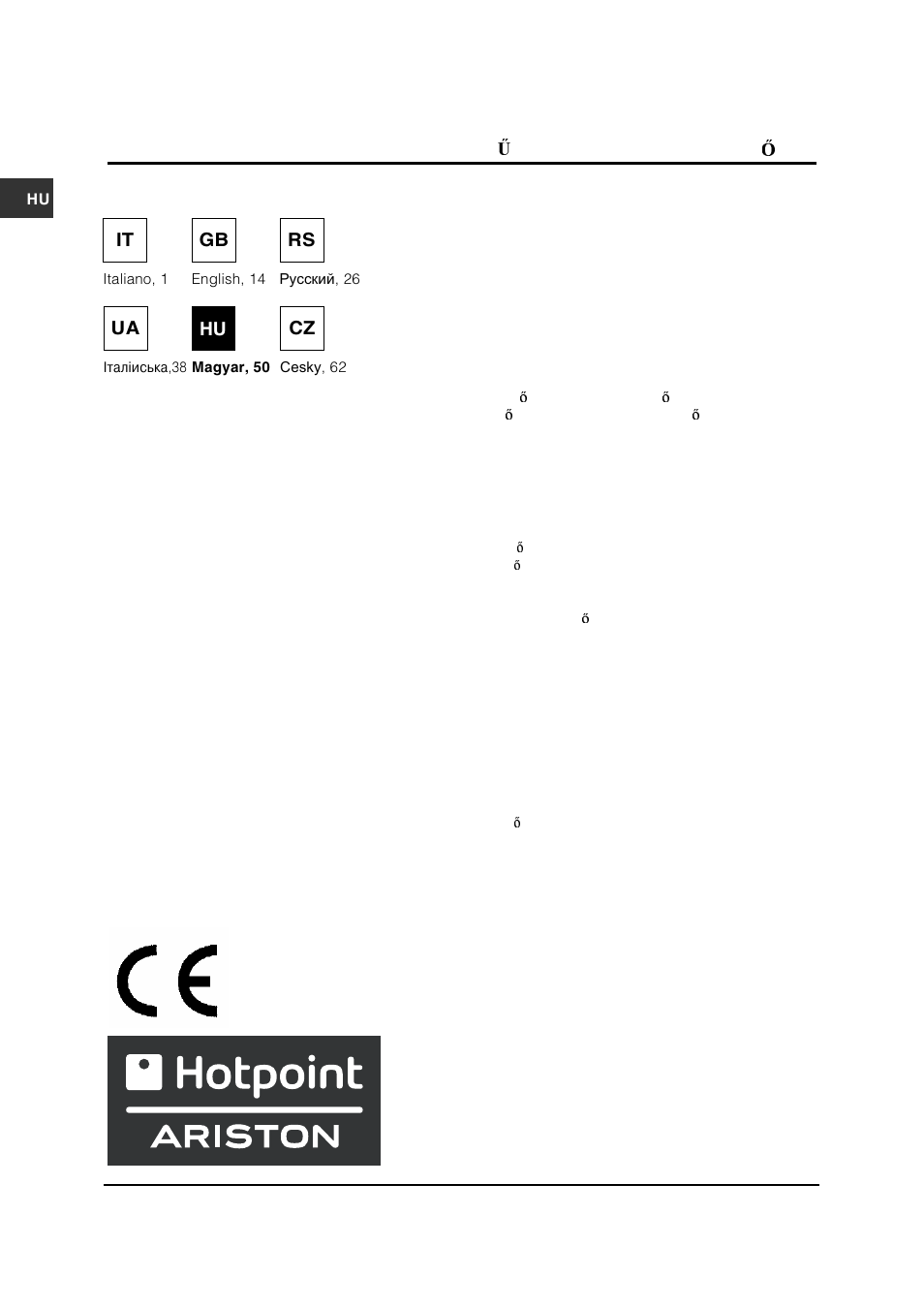 Használati útmutató, C35sp6r /ha | Hotpoint Ariston C 35S P6 R/HA User Manual | Page 50 / 76