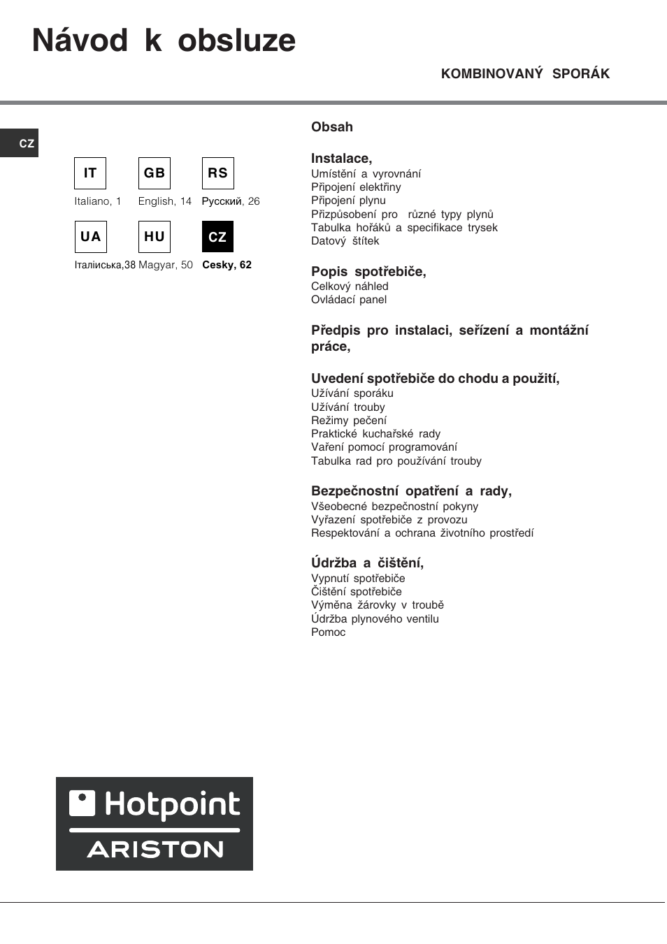 Návod k obsluze | Hotpoint Ariston C 35S P6 R/HA User Manual | Page 62 / 76