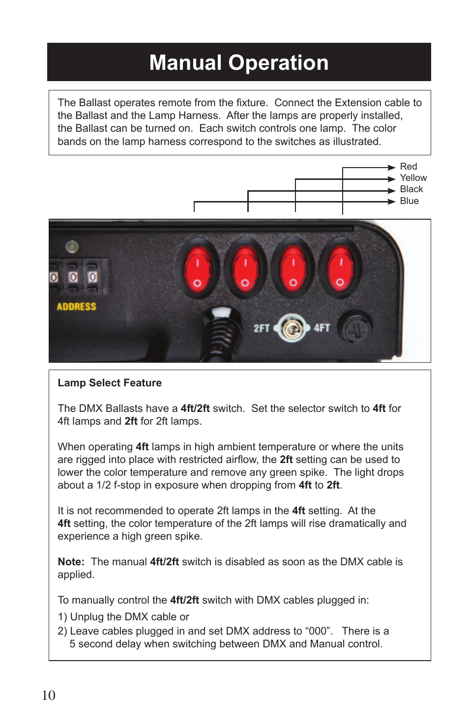 Manual operation | Kino Flo 4Bank DMX (BAL-457) User Manual | Page 10 / 16