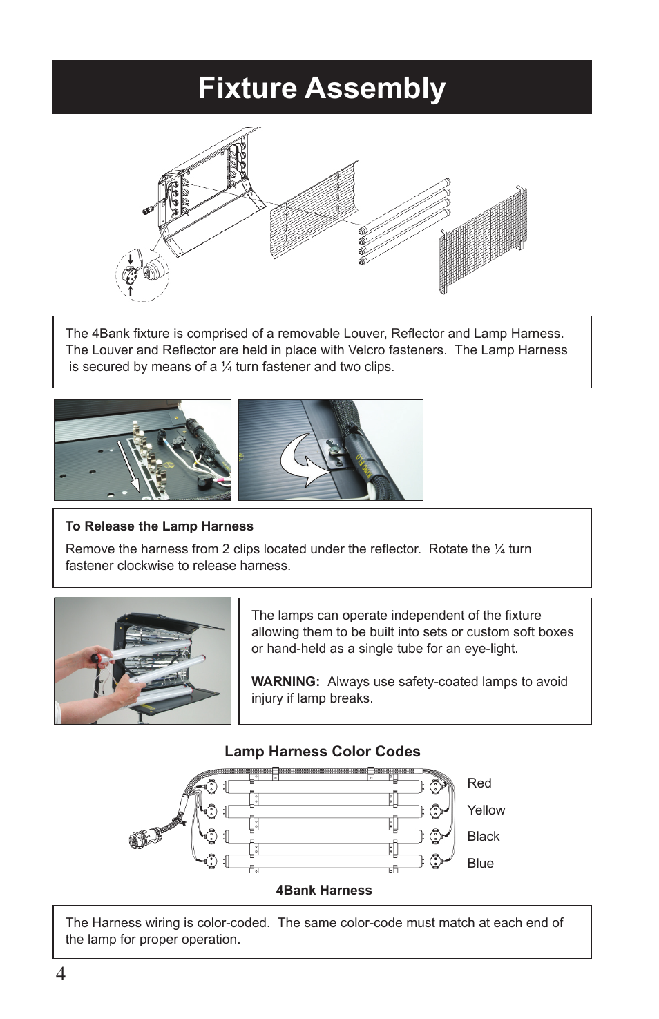 Fixture assembly | Kino Flo 4Bank DMX (BAL-457) User Manual | Page 4 / 16