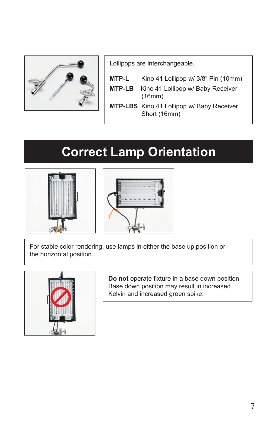Correct lamp orientation | Kino Flo BarFly 200D User Manual | Page 7 / 12