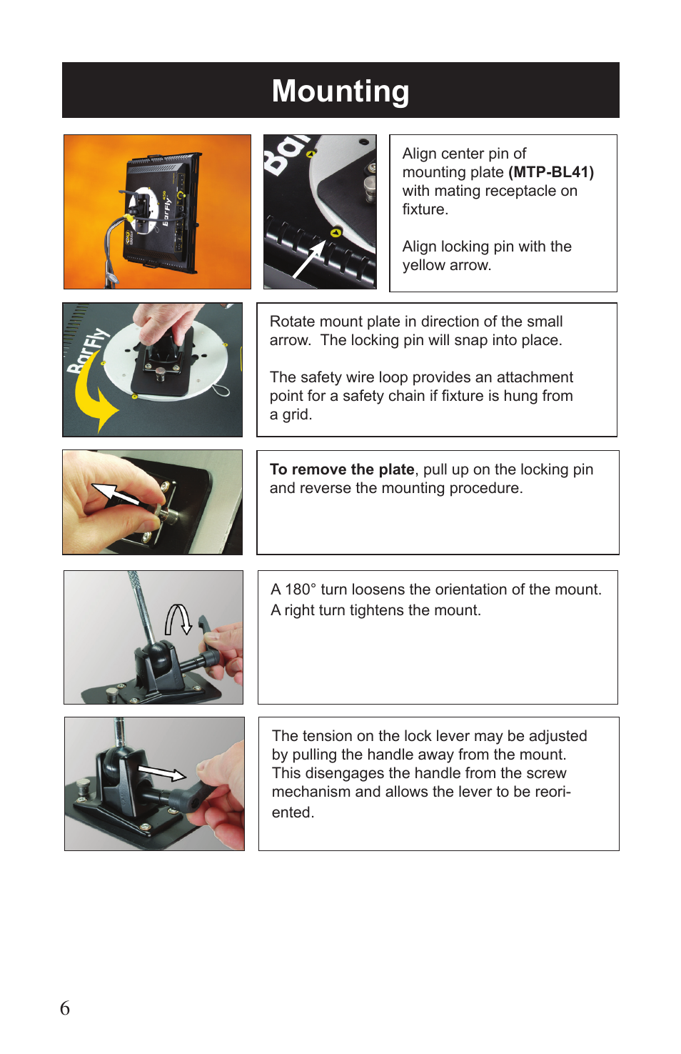 Mounting | Kino Flo BarFly 450 DMX User Manual | Page 6 / 16