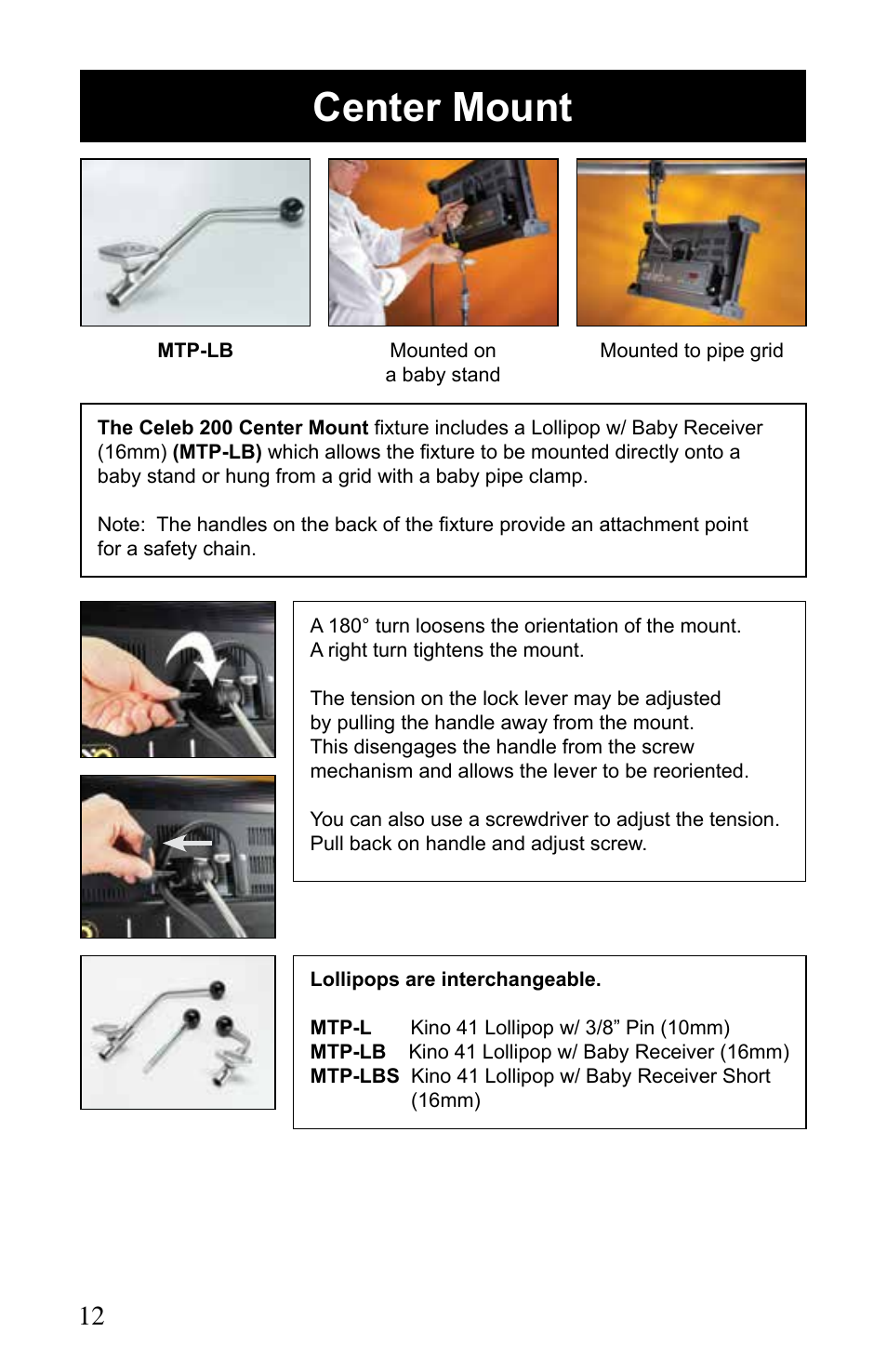 Center mount | Kino Flo Celeb 200 DMX LED User Manual | Page 12 / 20