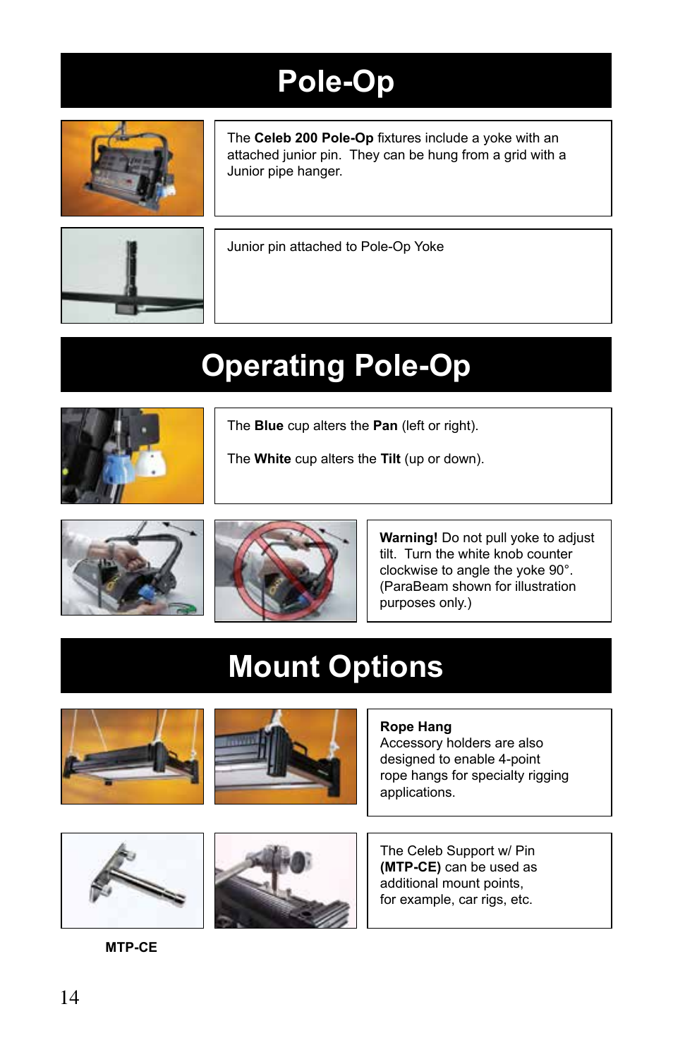 Pole-op operating pole-op mount options | Kino Flo Celeb 200 DMX LED User Manual | Page 14 / 20