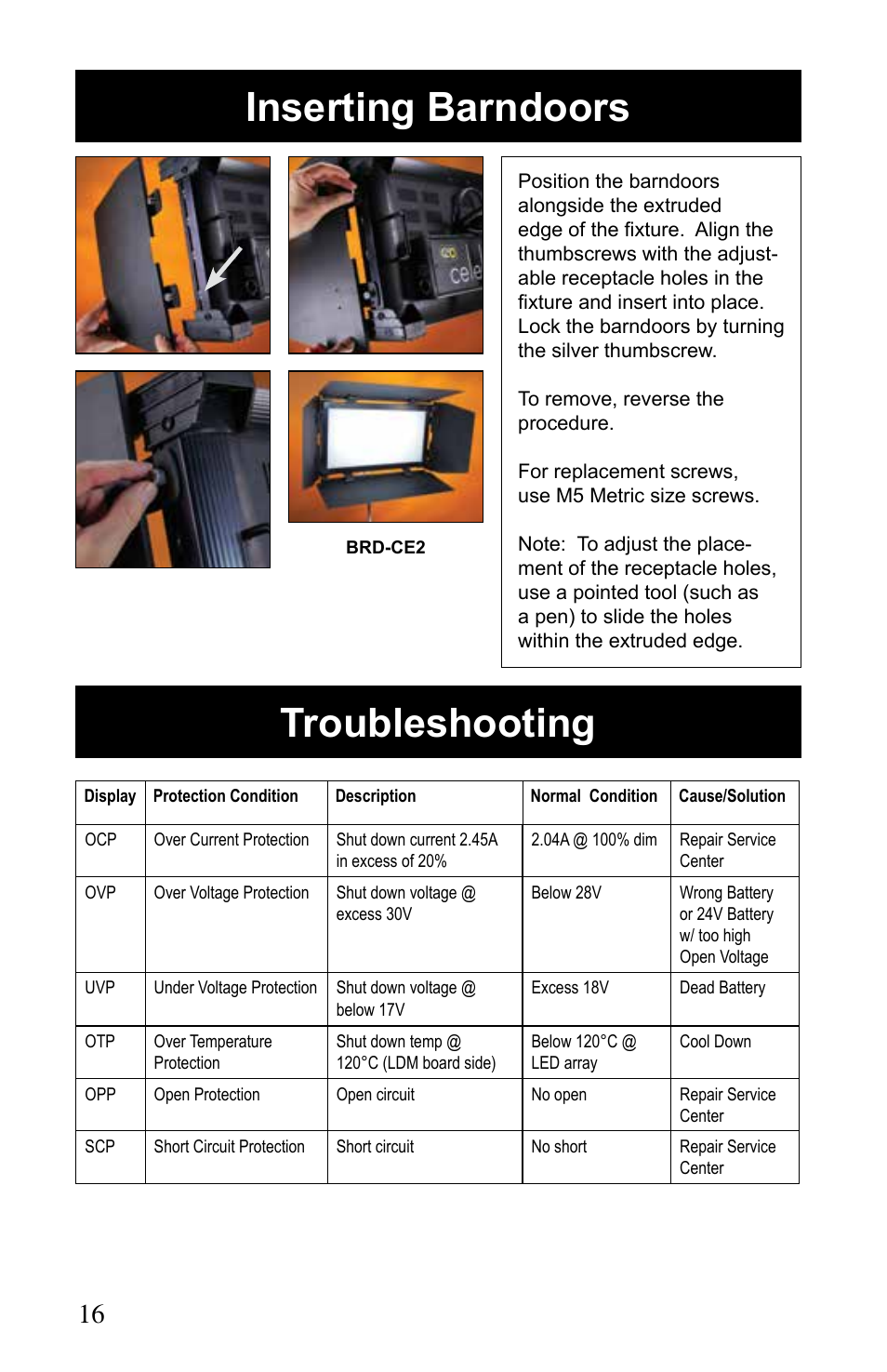 Inserting barndoors troubleshooting | Kino Flo Celeb 200 DMX LED User Manual | Page 16 / 20