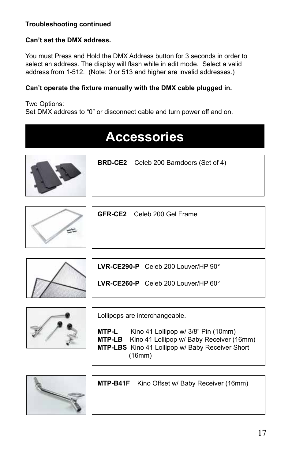Accessories | Kino Flo Celeb 200 DMX LED User Manual | Page 17 / 20