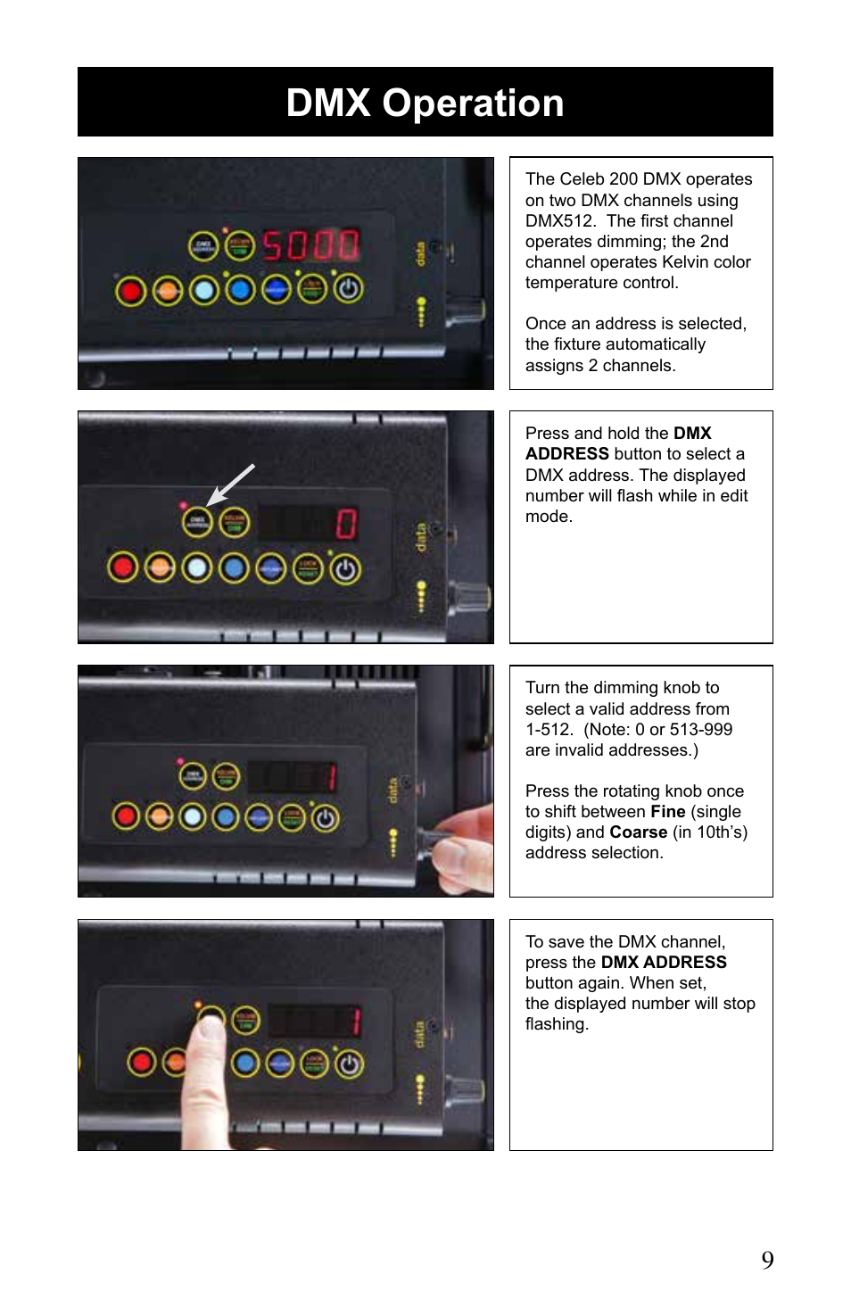 Dmx operation | Kino Flo Celeb 200 DMX LED User Manual | Page 9 / 20
