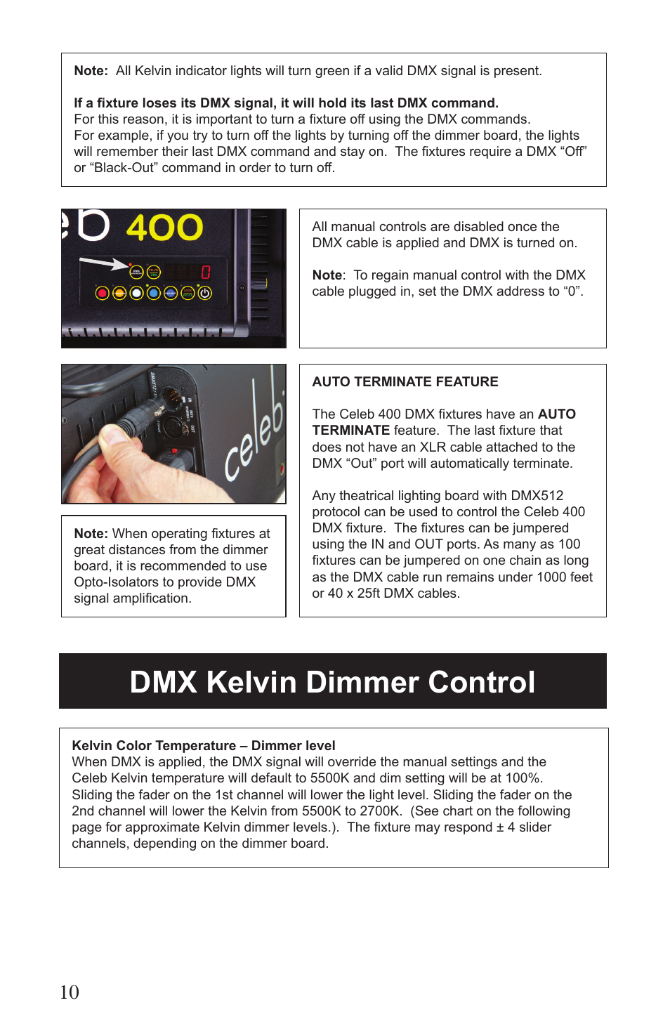 Dmx kelvin dimmer control | Kino Flo Celeb 400 DMX LED User Manual | Page 10 / 20