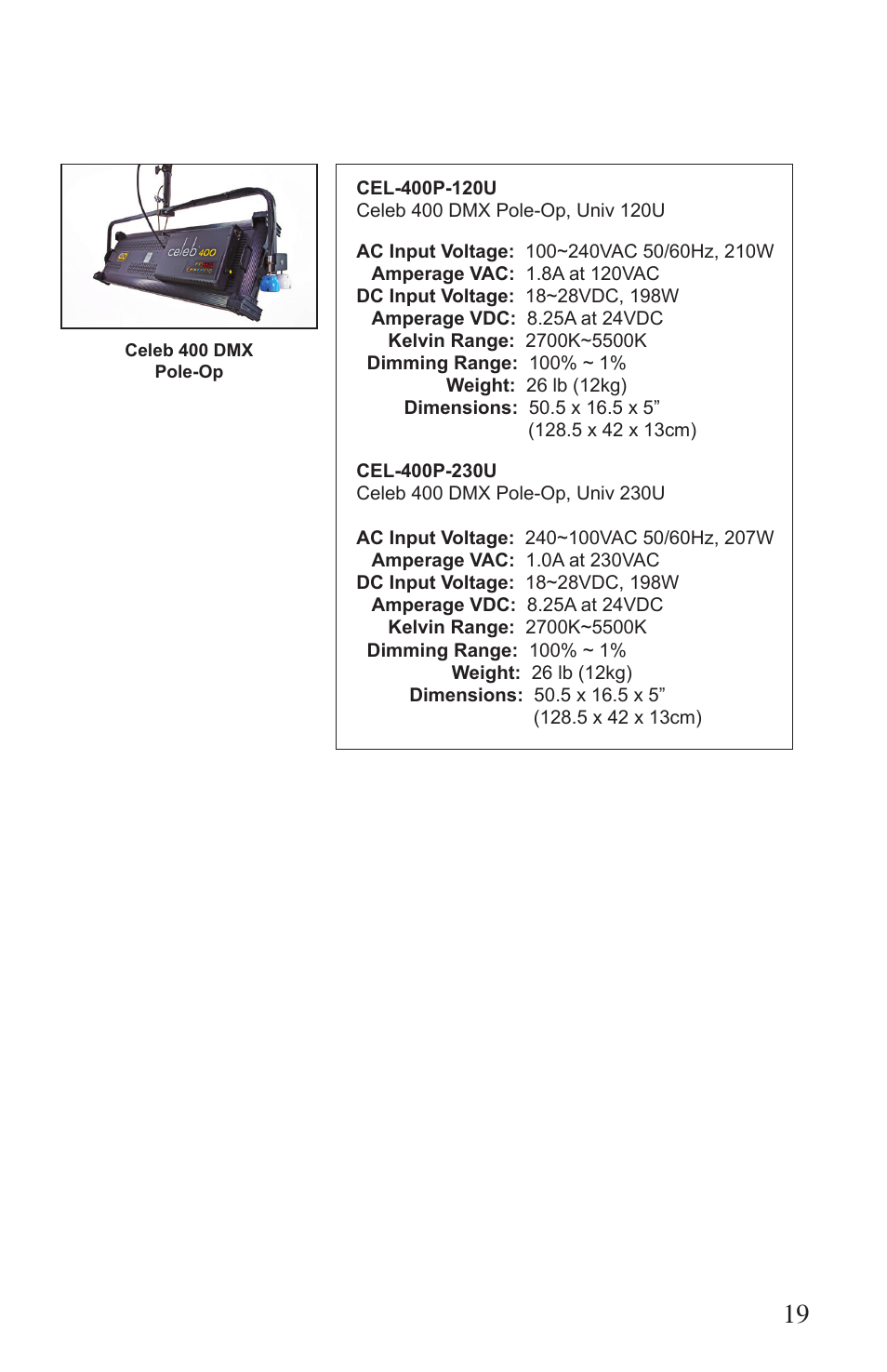Kino Flo Celeb 400 DMX LED User Manual | Page 19 / 20