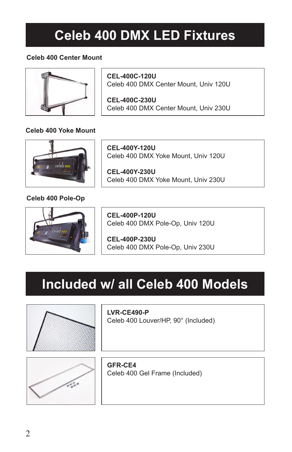 Kino Flo Celeb 400 DMX LED User Manual | Page 2 / 20