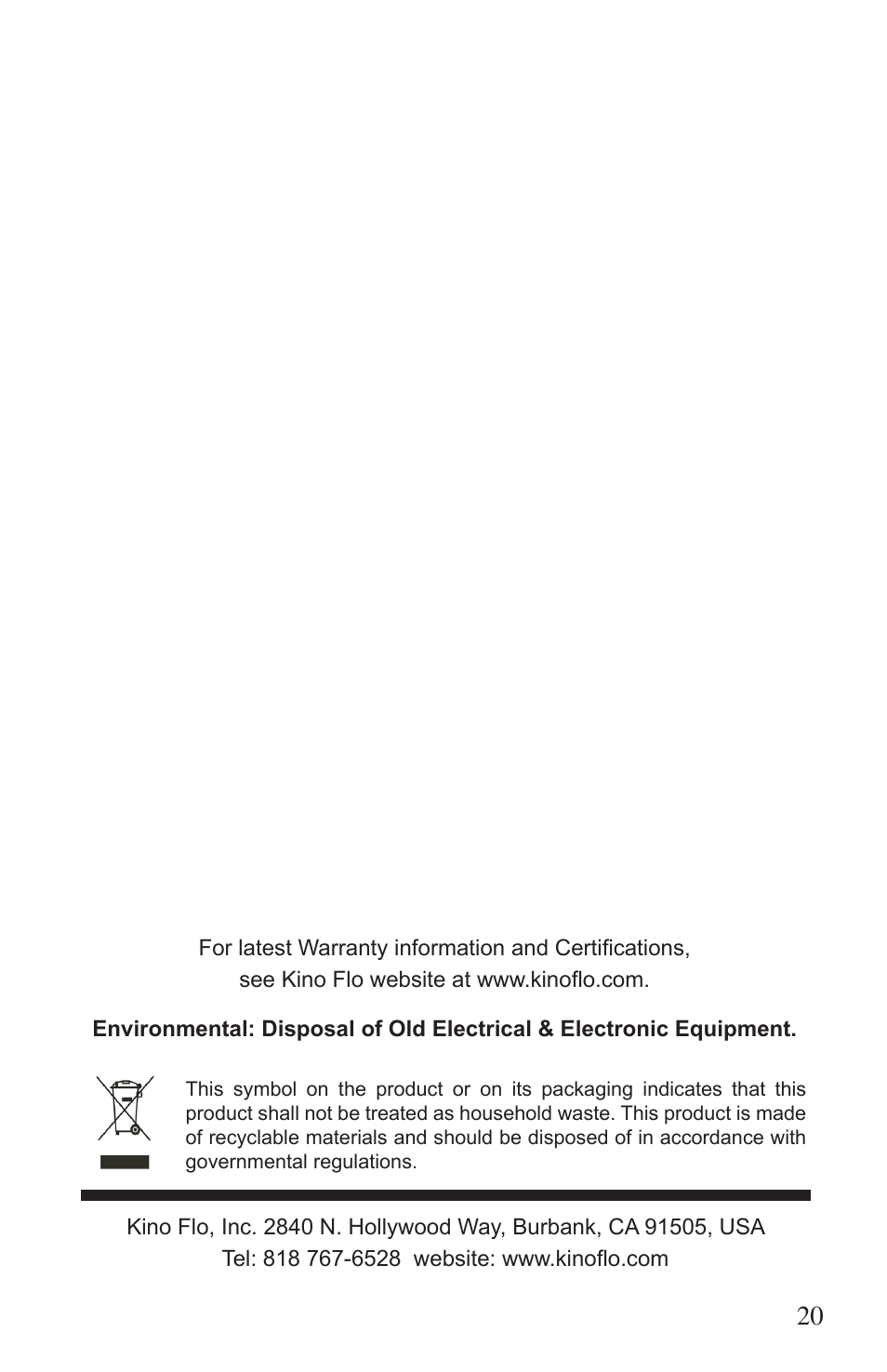 Kino Flo Celeb 400 DMX LED User Manual | Page 20 / 20