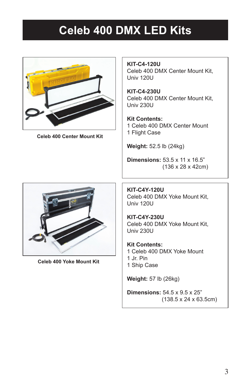 Celeb 400 dmx led kits | Kino Flo Celeb 400 DMX LED User Manual | Page 3 / 20