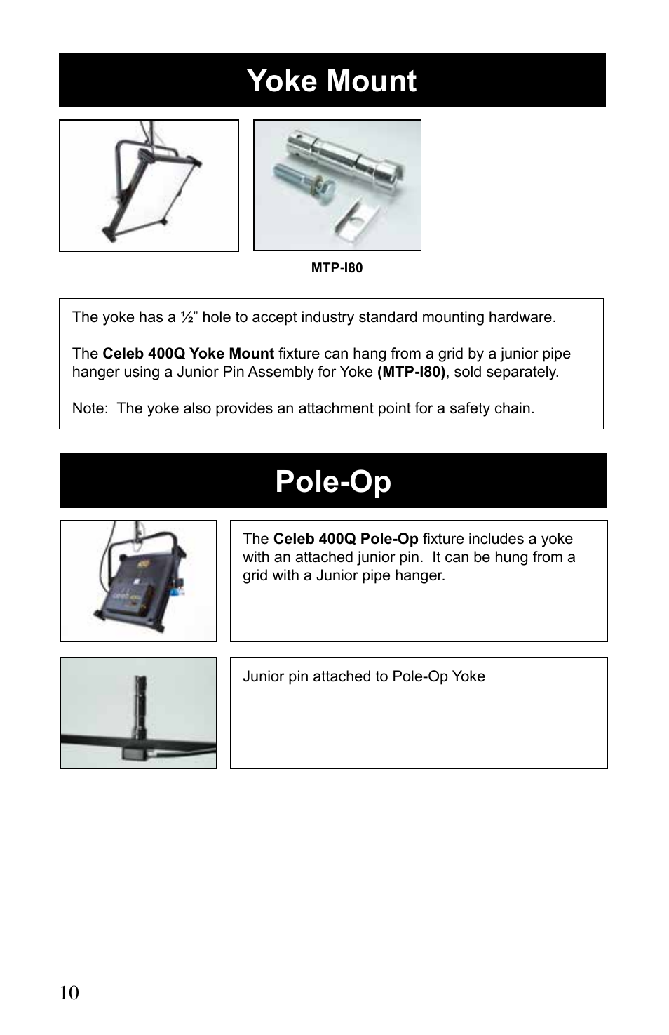 Yoke mount, Pole-op | Kino Flo Celeb 400Q DMX LED User Manual | Page 10 / 16