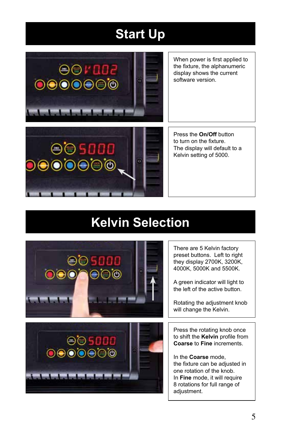 Start up kelvin selection | Kino Flo Celeb 400Q DMX LED User Manual | Page 5 / 16