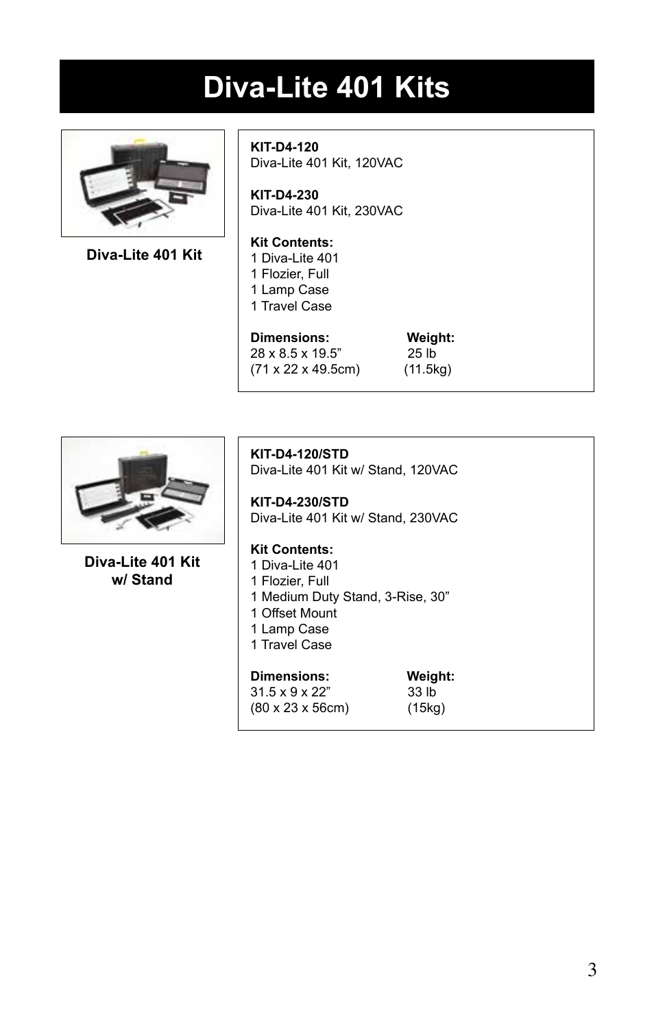 Diva-lite 401 kits | Kino Flo Diva-Lite 401/201 & 400U User Manual | Page 3 / 16