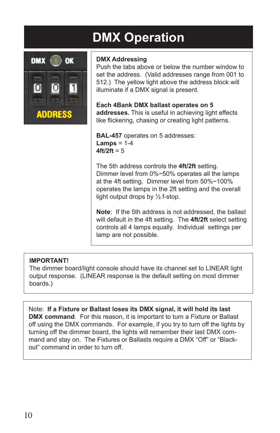Dmx operation | Kino Flo Flathead 80 DMX (427, 457) User Manual | Page 10 / 16