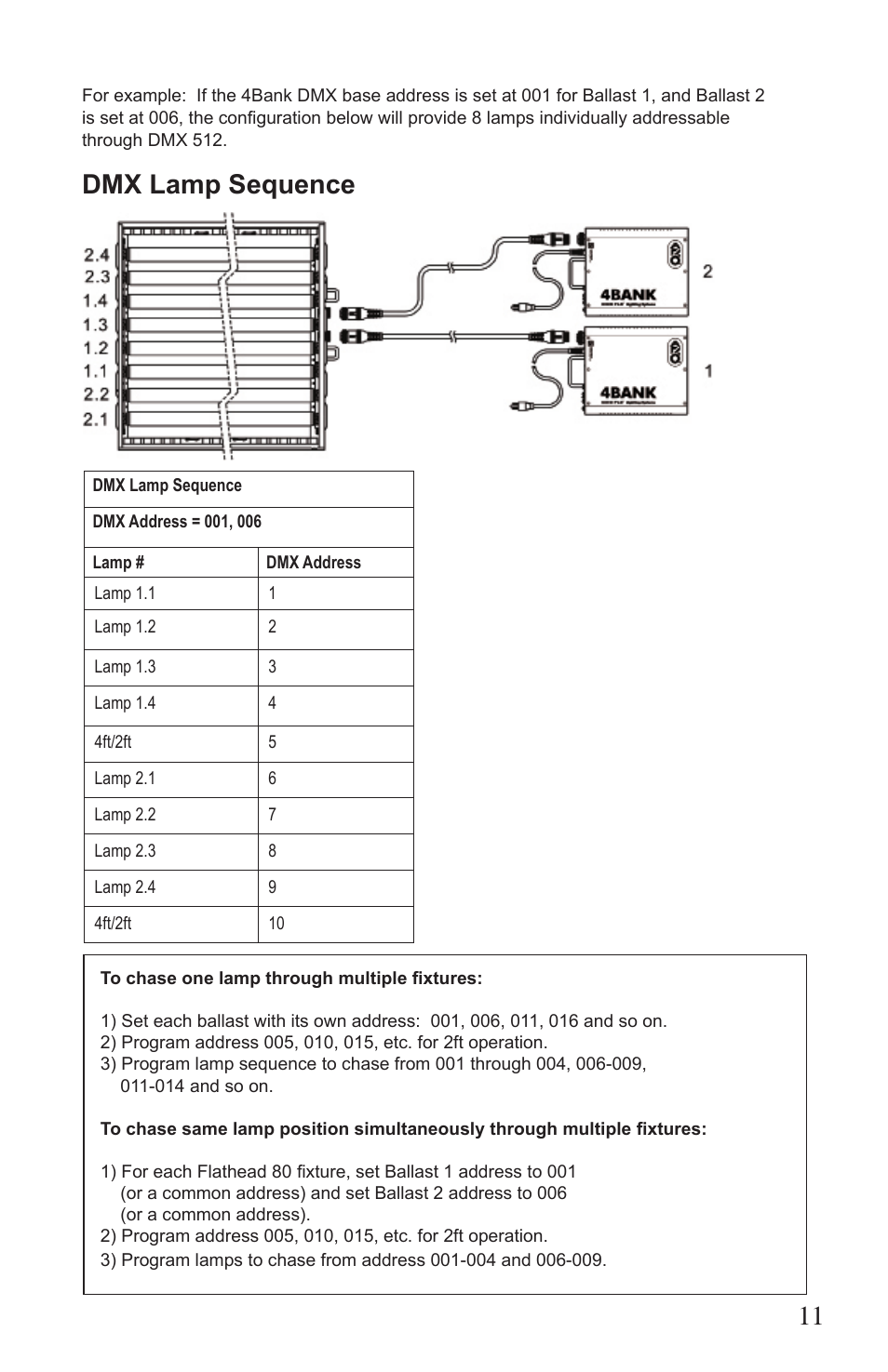 Dmx lamp sequence | Kino Flo Flathead 80 DMX (427, 457) User Manual | Page 11 / 16