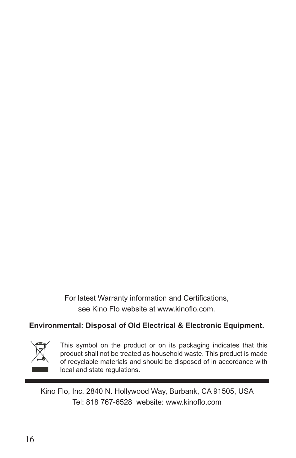 Kino Flo Flathead 80 DMX (427, 457) User Manual | Page 16 / 16