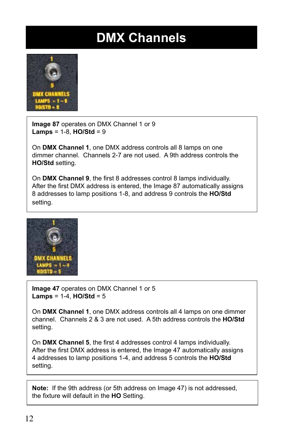 Dmx channels | Kino Flo Image 87/47 DMX Series User Manual | Page 12 / 20