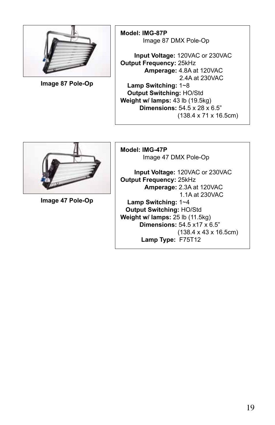 Kino Flo Image 87/47 DMX Series User Manual | Page 19 / 20