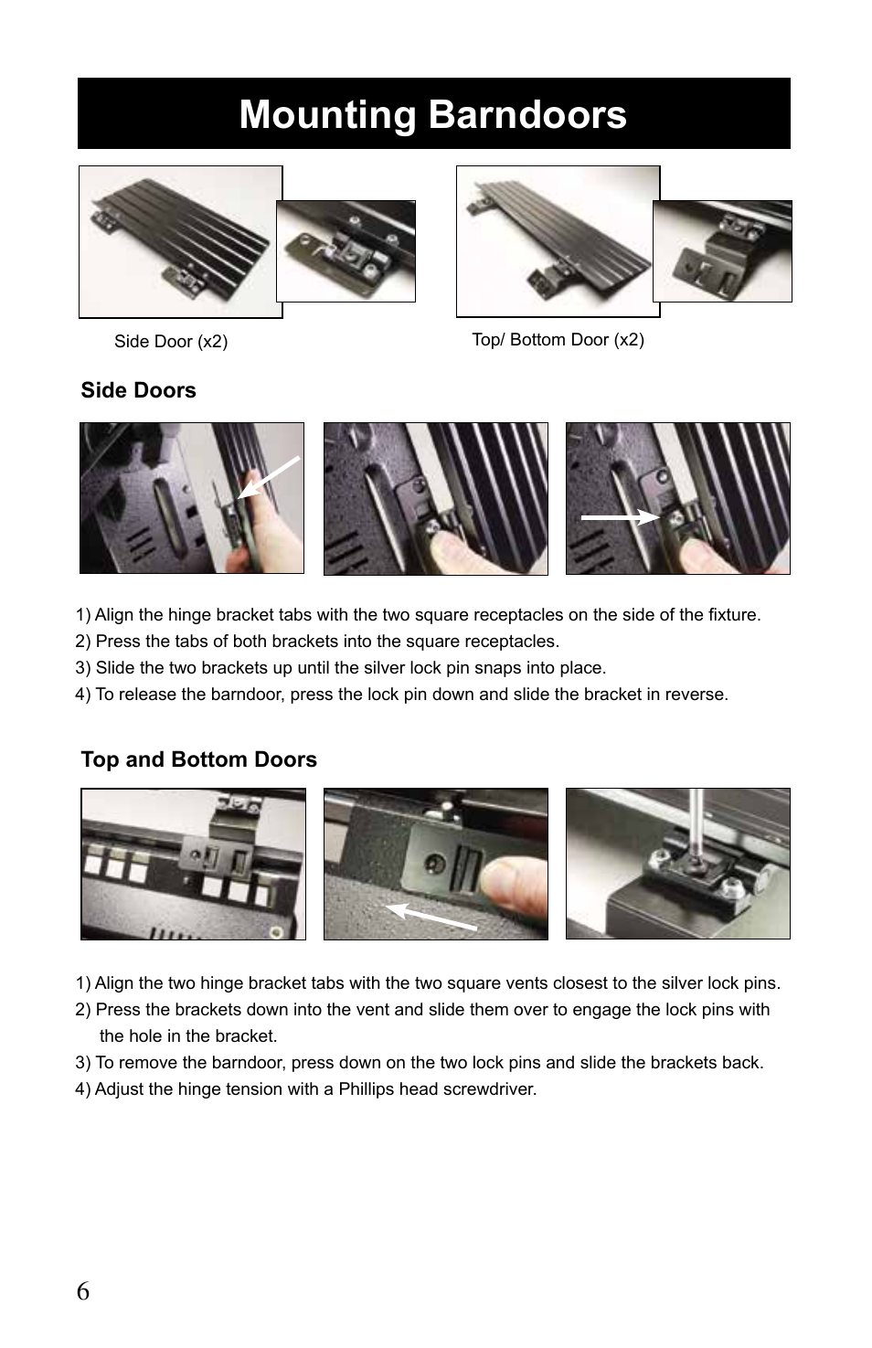 Mounting barndoors | Kino Flo Image 87/47 DMX Series User Manual | Page 6 / 20